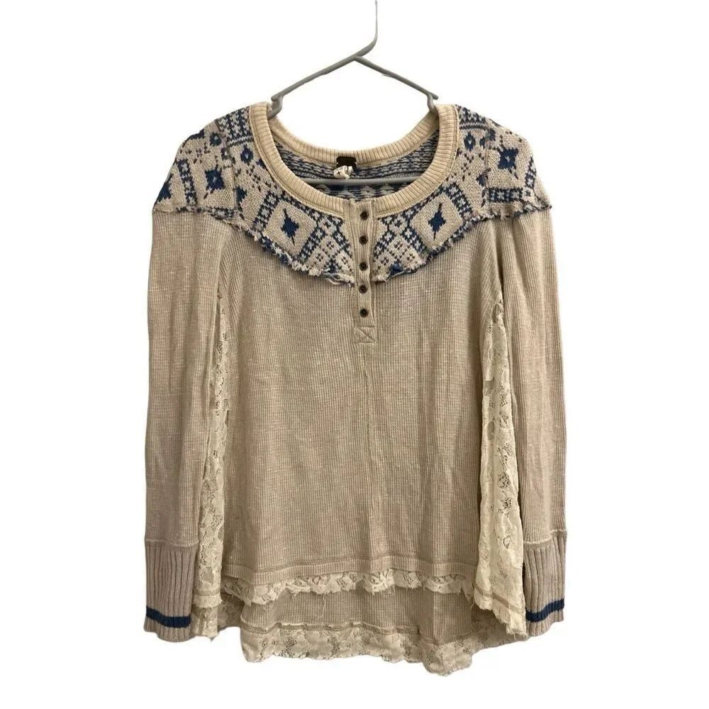 We the Free Cabin in the woods thermal/knitted henley neck top Oversized XS mixe
